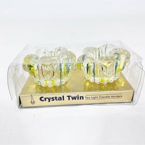 VTG Crystal Twin Tea Light Candle Holders Clear Crystal Multicolor 2